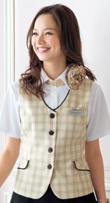 16380 en joie(アンジョア) 医療事務で人気!優しいベージュの癒し系チェック柄ベスト 93-16380