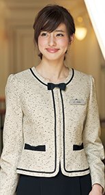 81680 en joie(アンジョア) 上品なミックスツイードで優しい印象のノーカラージャケット 93-81680