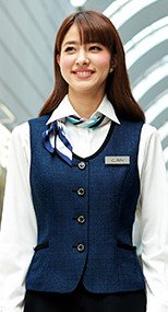 en joie(アンジョア) 11730 上質ボタンが印象的なブルーツイードの爽やかベスト 93-11730